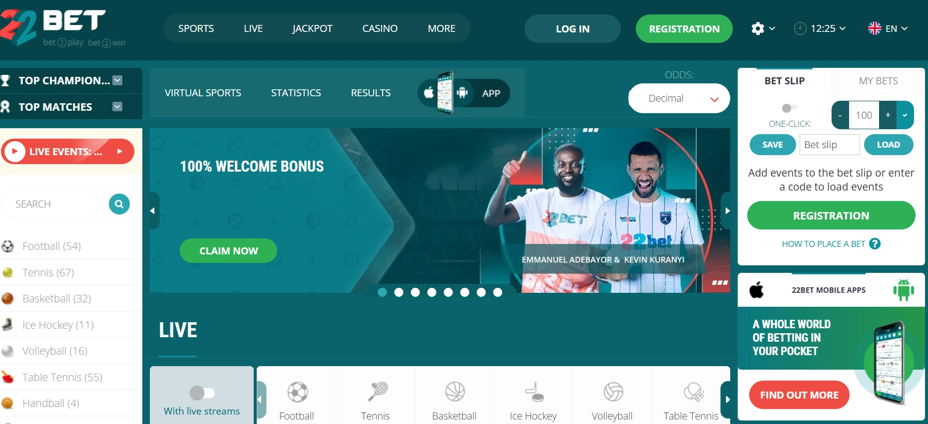 22bet landing page